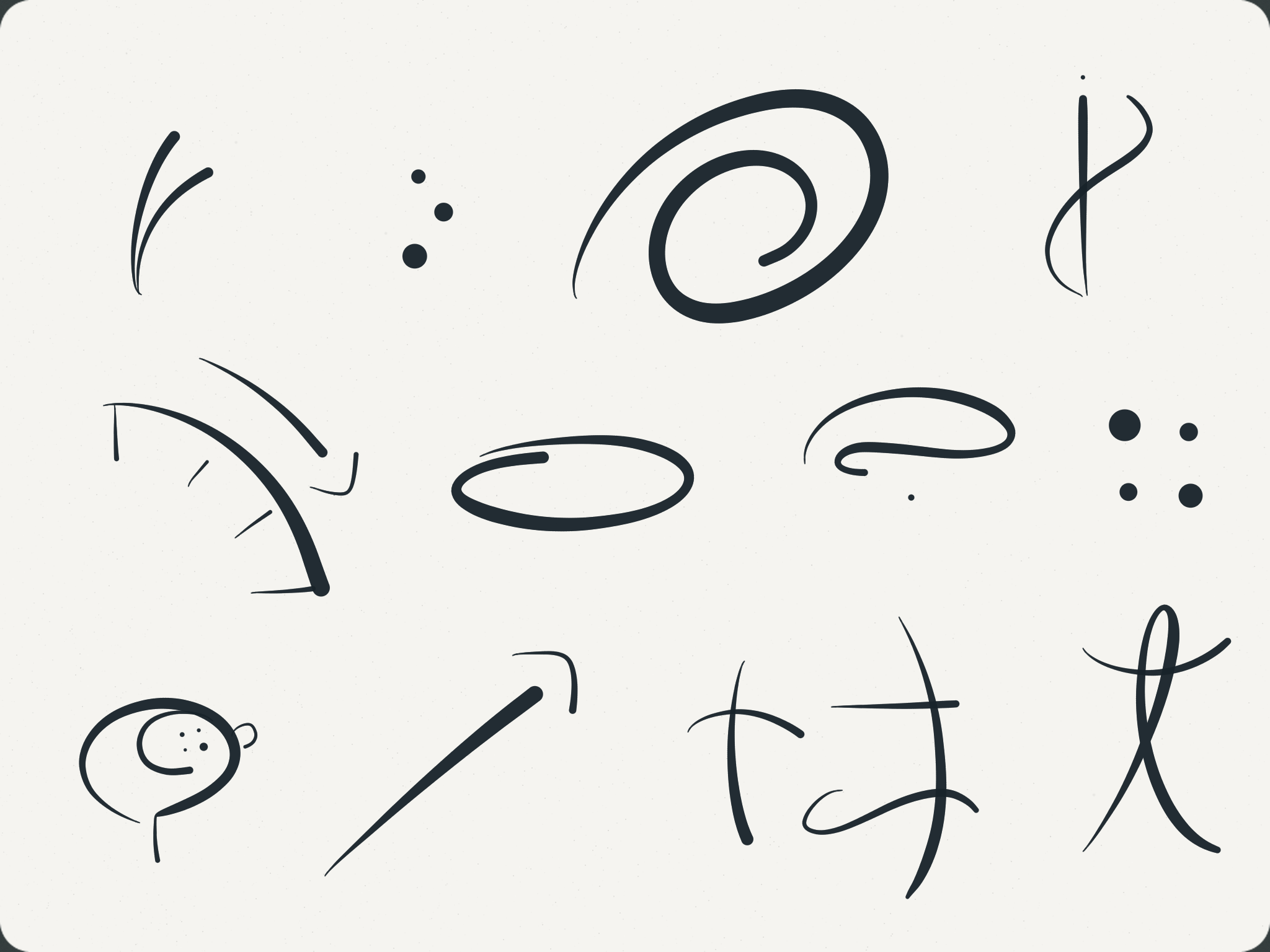Some of the first "accents" were born. Here we see accents for "me/mine", "beauty", "time" and "mystery" among others.